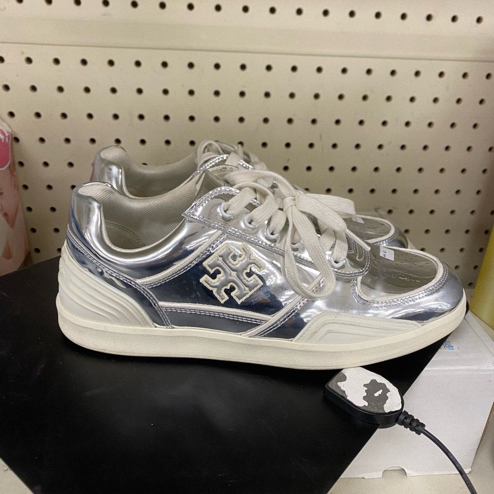Tory Burch Metallic Silver Sneakers
